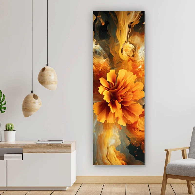 Spannrahmenbild Beeindruckende abstrakte Blume Fluid Art Panorama Hoch