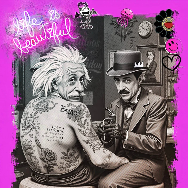 Acrylglasbild Life Beautiful Retro Tattoo Quadrat