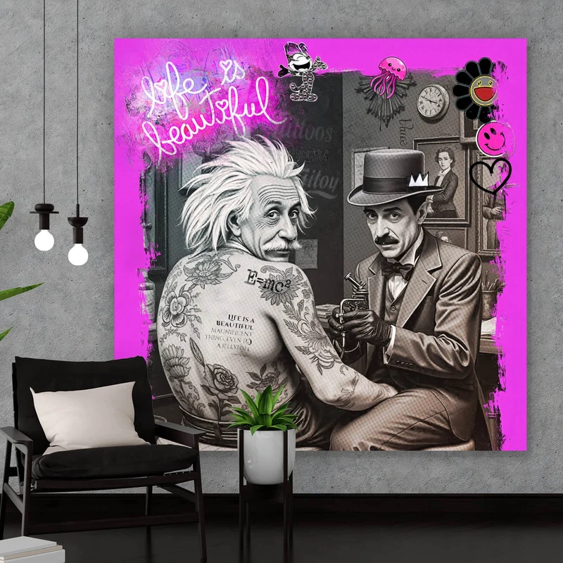 Aluminiumbild Life Beautiful Retro Tattoo Quadrat