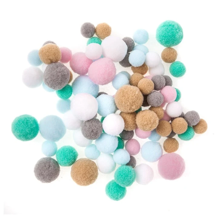 Pastel Plush Pom-Poms, 90 pcs