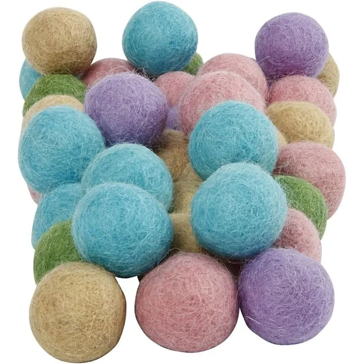 Pastel Felt Balls, 64 pcs