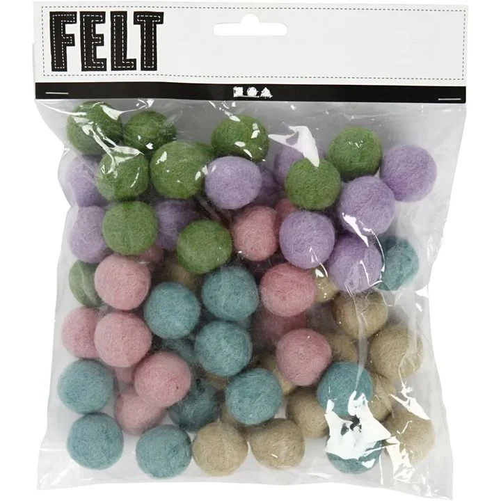 Pastel Felt Balls, 64 pcs