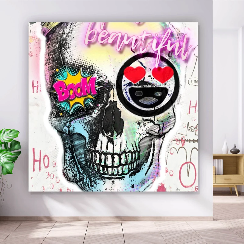 Poster Buntes Schädelgraffiti Quadrat
