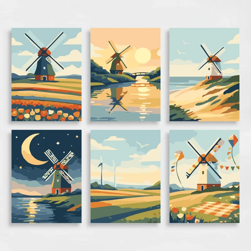 Dutch Windmills - Mini Paint by Numbers Set