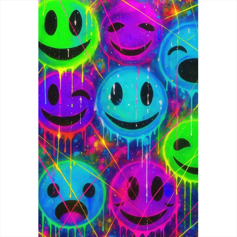 Aluminiumbild Smileys in Neon Farben Hochformat