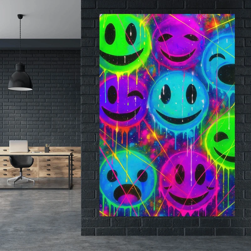Leinwandbild Smileys in Neon Farben Hochformat