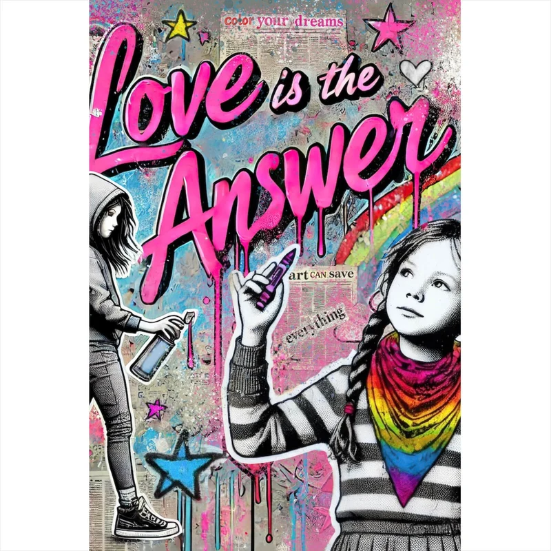 Leinwandbild Love is the Answer Kindergraffiti Hochformat