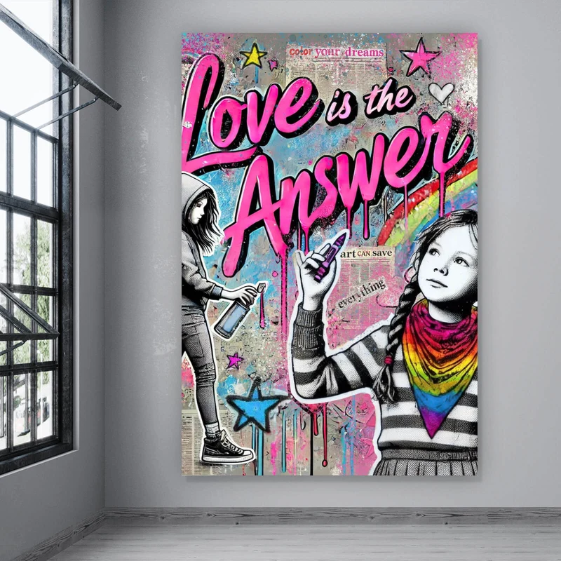 Poster Love is the Answer Kindergraffiti Hochformat