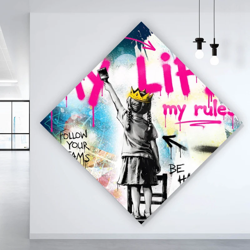 Aluminiumbild gebürstet My Life my rules Pop Art No. 2 Raute