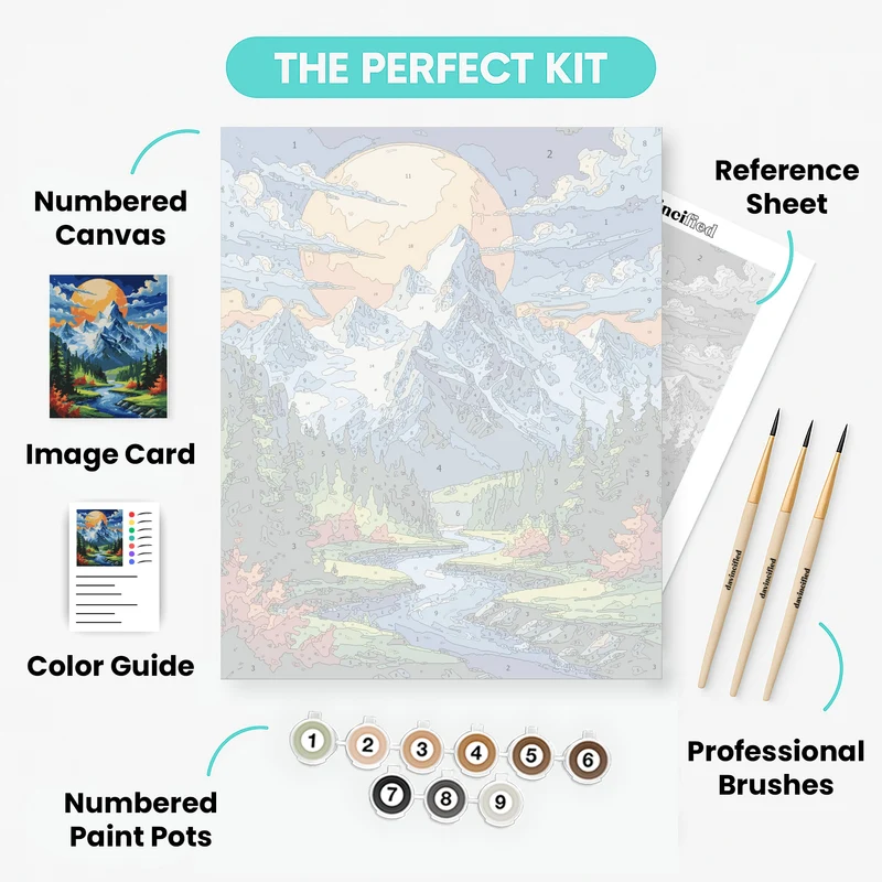 Mountain Majesty with River Valley - Paint by Numbers Kit