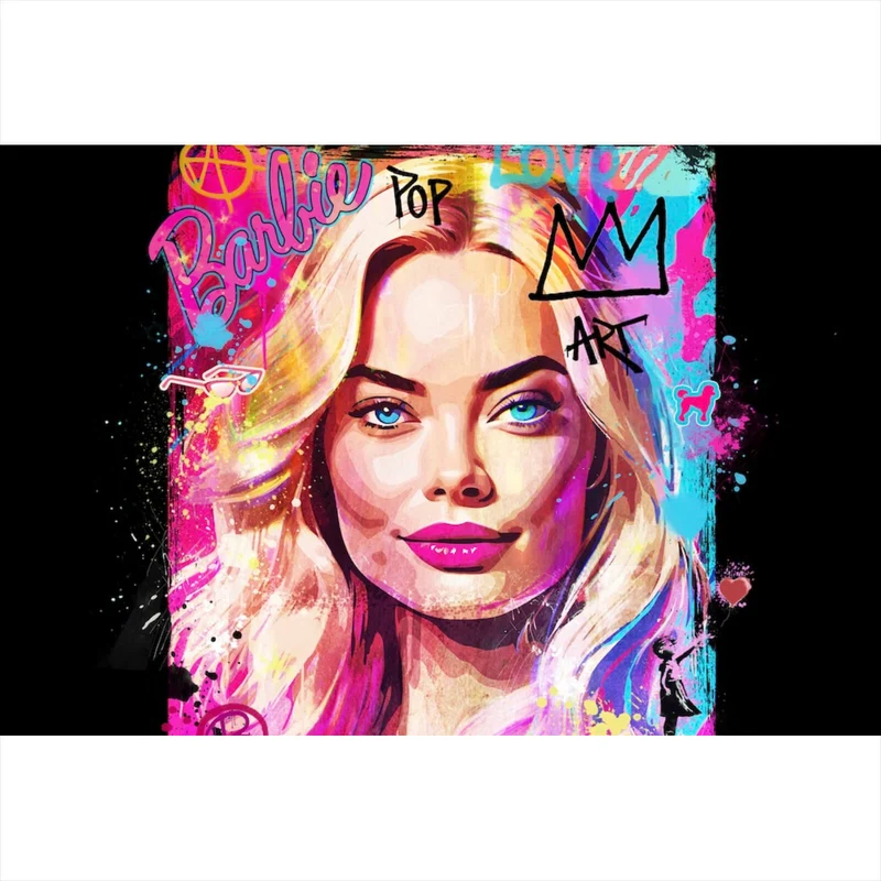 Spannrahmenbild Porträt einer blonden Frau mit urbanen Graffiti Elementen Querformat
