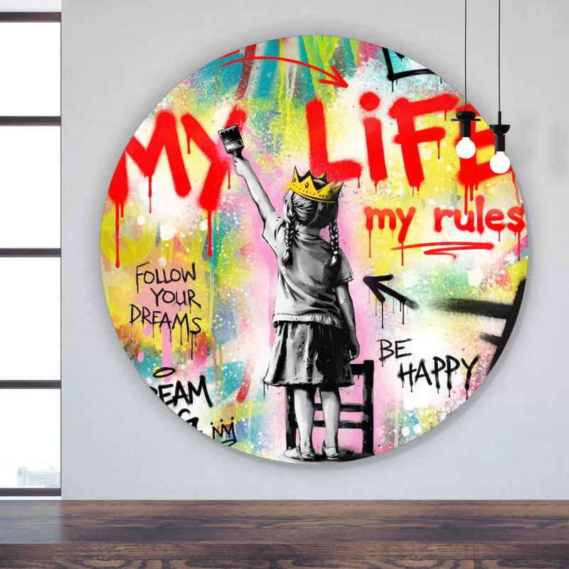 Aluminiumbild My Life my rules Pop Art Kreis