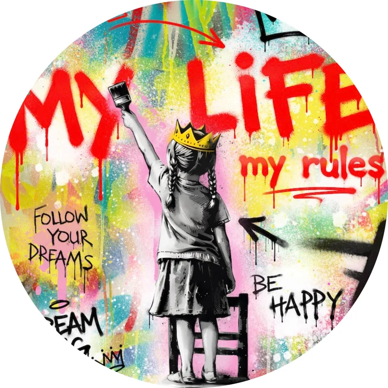 Aluminiumbild My Life my rules Pop Art Kreis