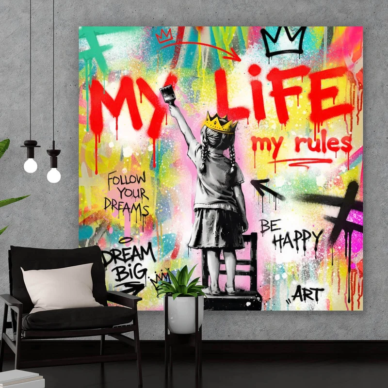 Spannrahmenbild My Life my rules Pop Art Quadrat