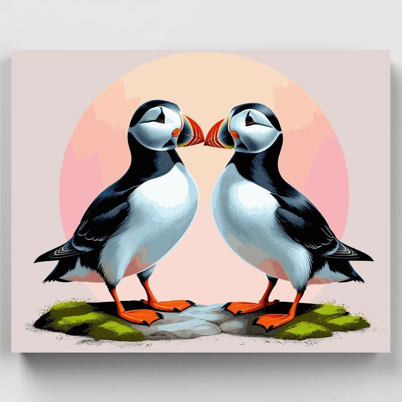 Puffin Pair with Touching Beaks - Paint by Numbers Kit