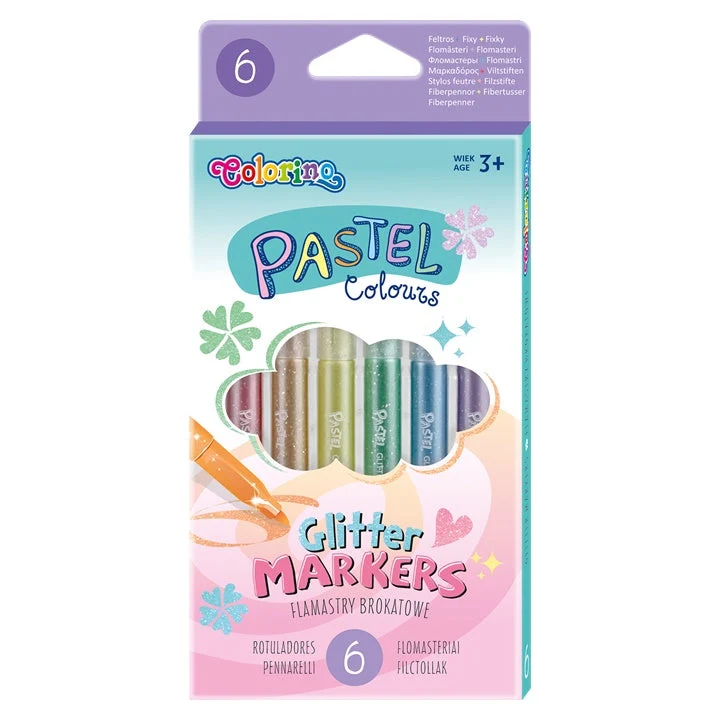 Colorino Pastel Markers With Glitter Effect, Set of 6