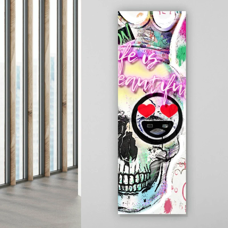 Leinwandbild Buntes Schädelgraffiti Panorama Hoch