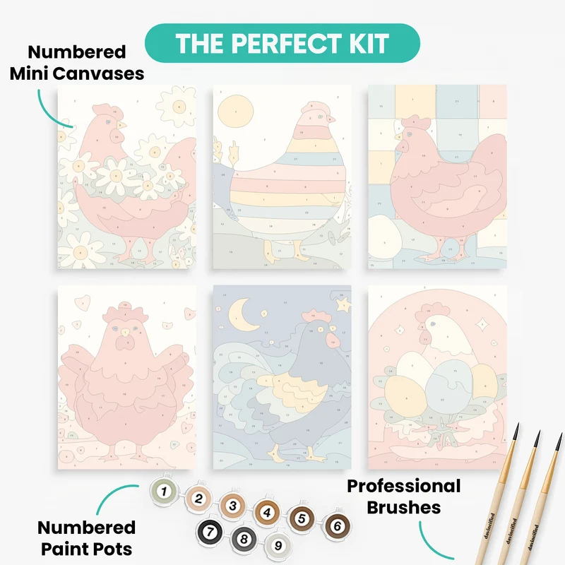Chickens - Mini Paint by Numbers Set