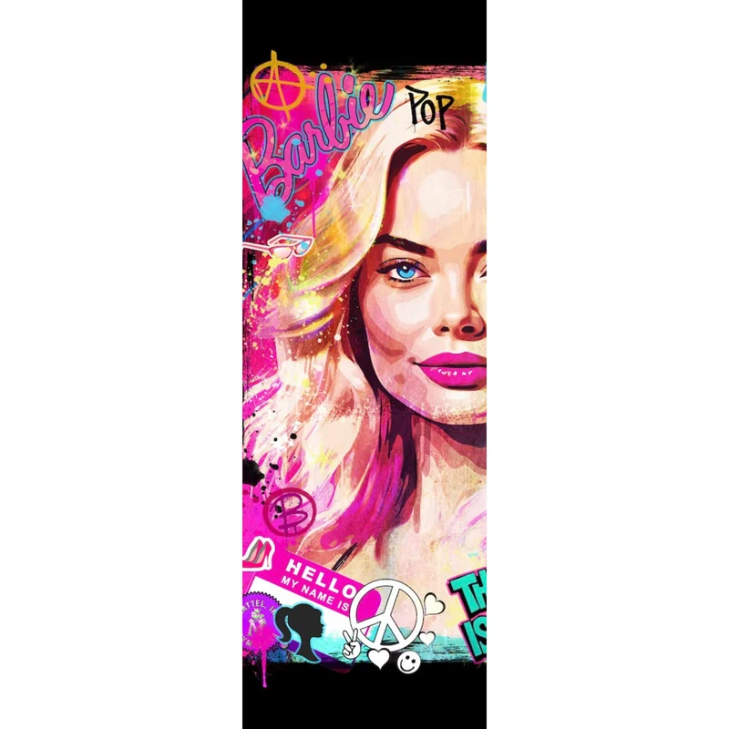 Acrylglasbild Porträt einer blonden Frau mit urbanen Graffiti Elementen Panorama Hoch
