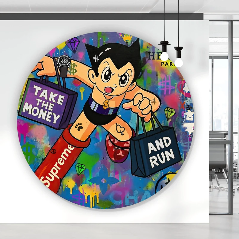 Aluminiumbild gebürstet Take the Money and Run Kreis