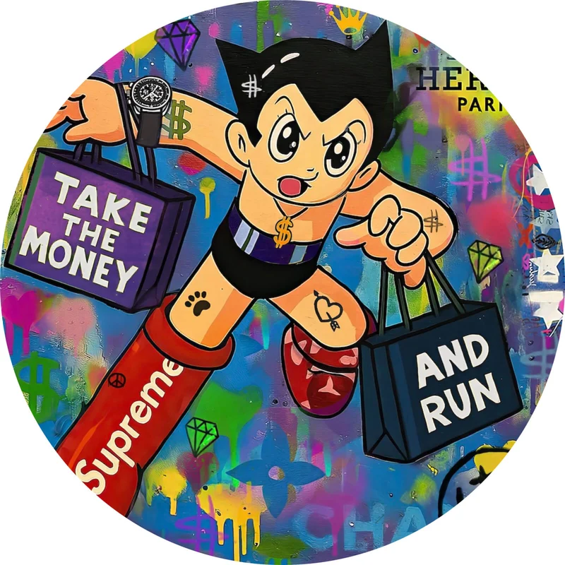 Aluminiumbild gebürstet Take the Money and Run Kreis