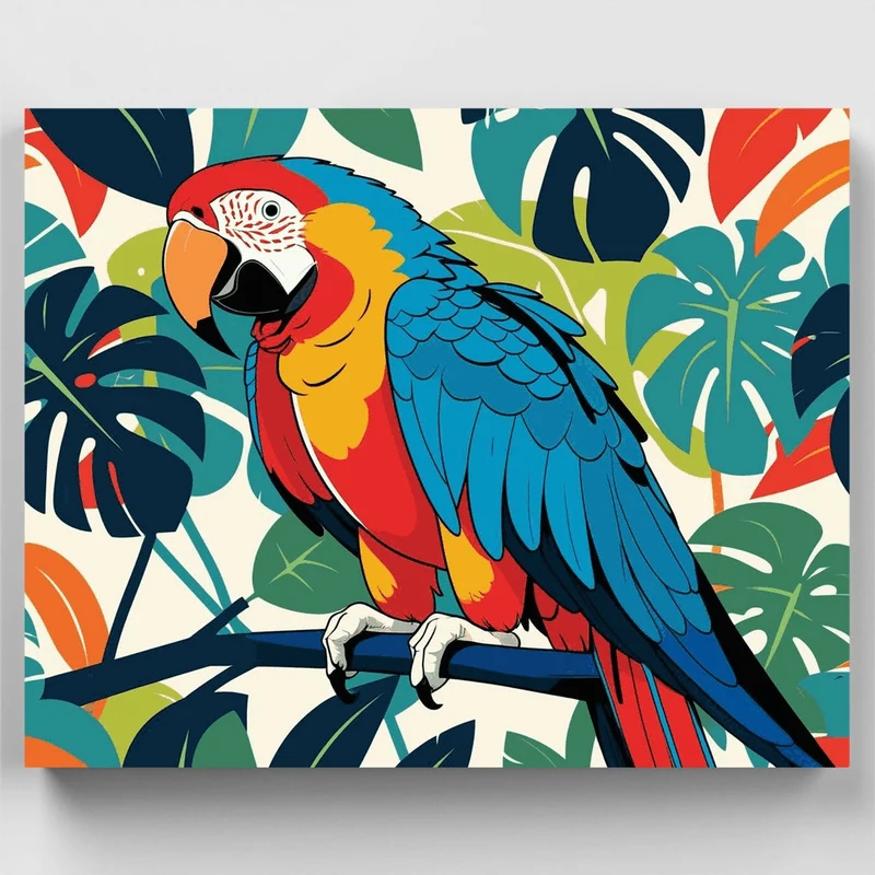 Vibrant Scarlet Macaw Amidst Tropical Foliage - Paint by Numbers Kit