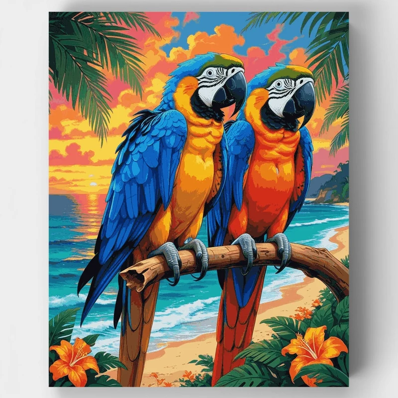 Tropical Macaws at Sunset - Paint by Numbers Kit