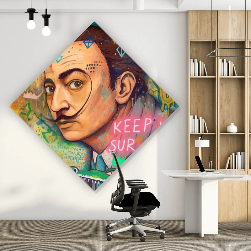 Aluminiumbild Dali mit schmelzender Uhr Raute