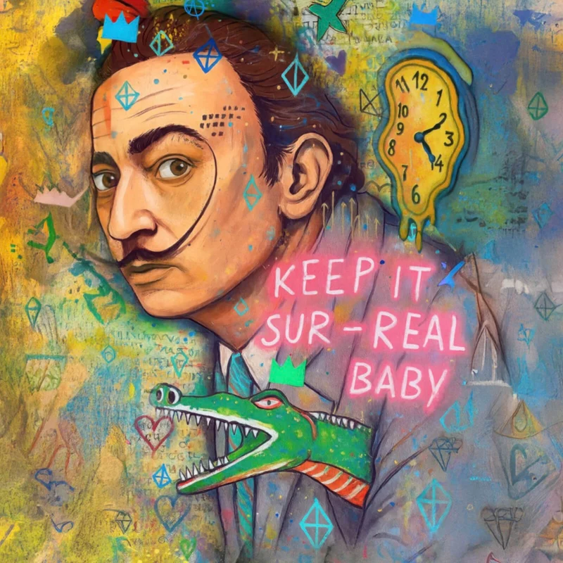 Spannrahmenbild Dali mit schmelzender Uhr Quadrat
