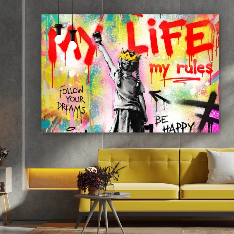 Aluminiumbild gebürstet My Life my rules Pop Art Querformat