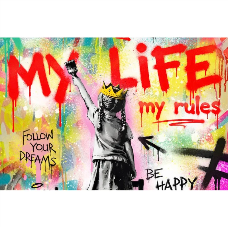 Aluminiumbild My Life my rules Pop Art Querformat