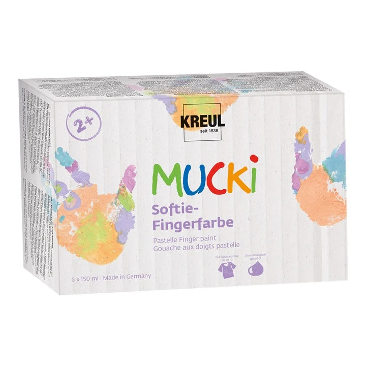 MUCKI Pastel Finger Paints for Kids, Set of 6 x 150 ml