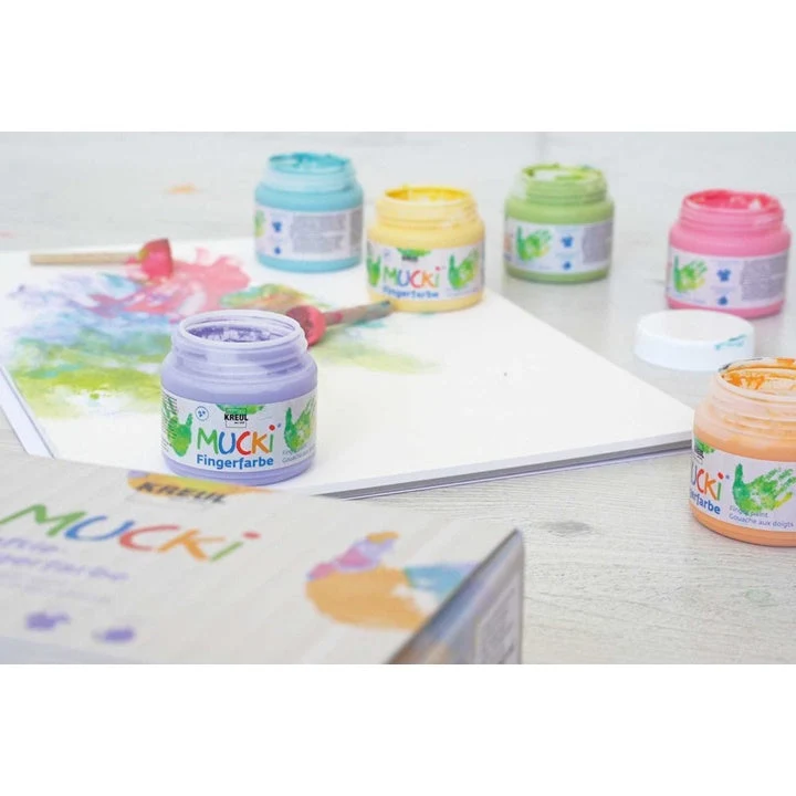 MUCKI Pastel Finger Paints for Kids, Set of 6 x 150 ml