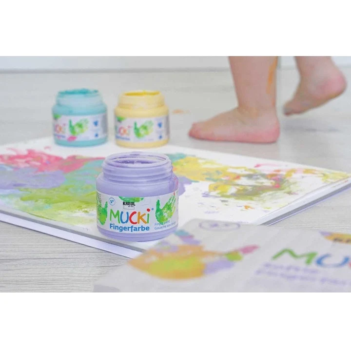 MUCKI Pastel Finger Paints for Kids, Set of 6 x 150 ml