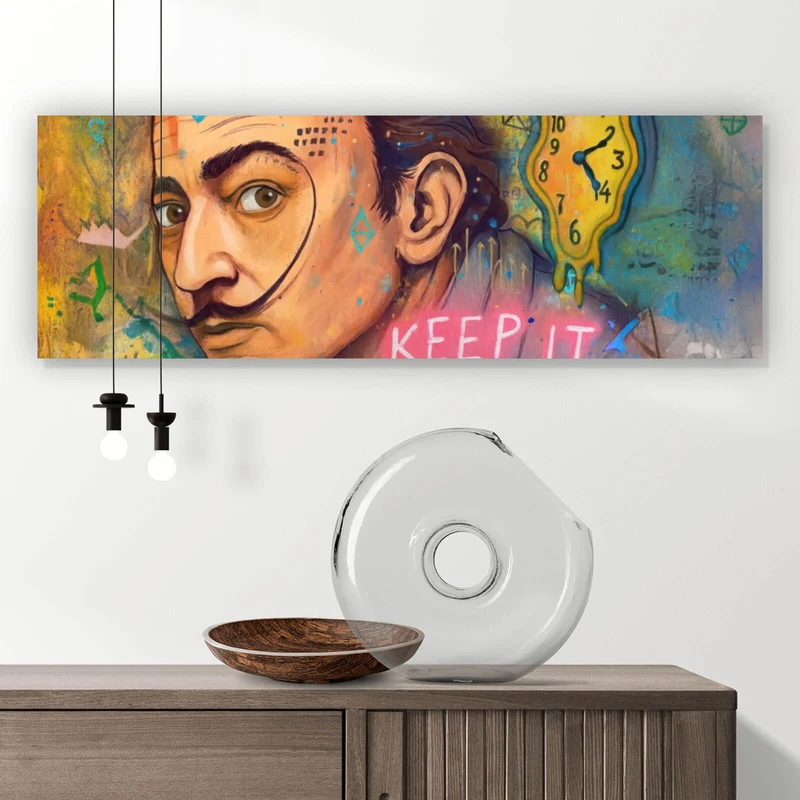 Poster Dali mit schmelzender Uhr Panorama