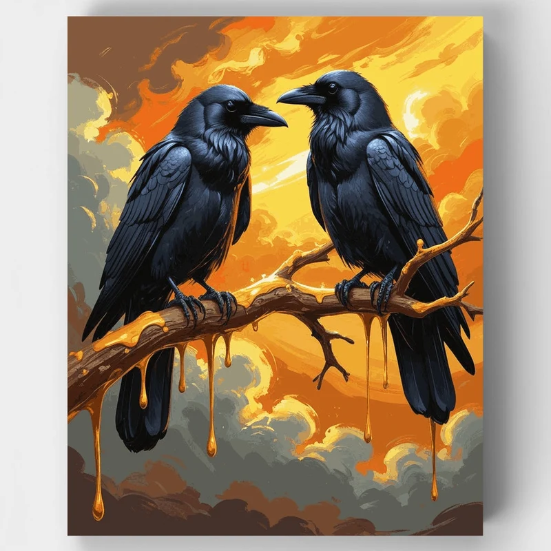 Two Ravens at Sunset - Paint by Numbers Kit