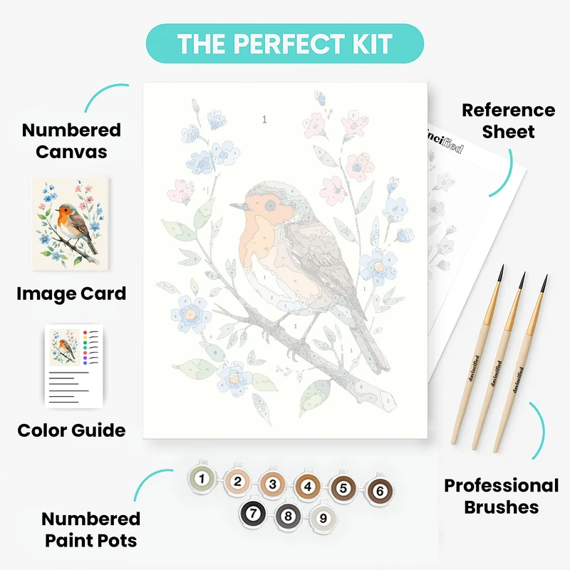 Robin on Floral Branch - Paint by Numbers Kit