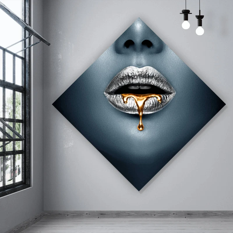 Acrylglasbild Silberne Lippen Raute