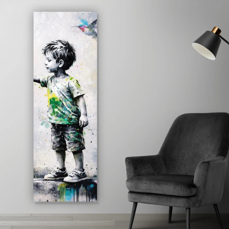 Acrylglasbild Kind berührt Vögel Panorama Hoch