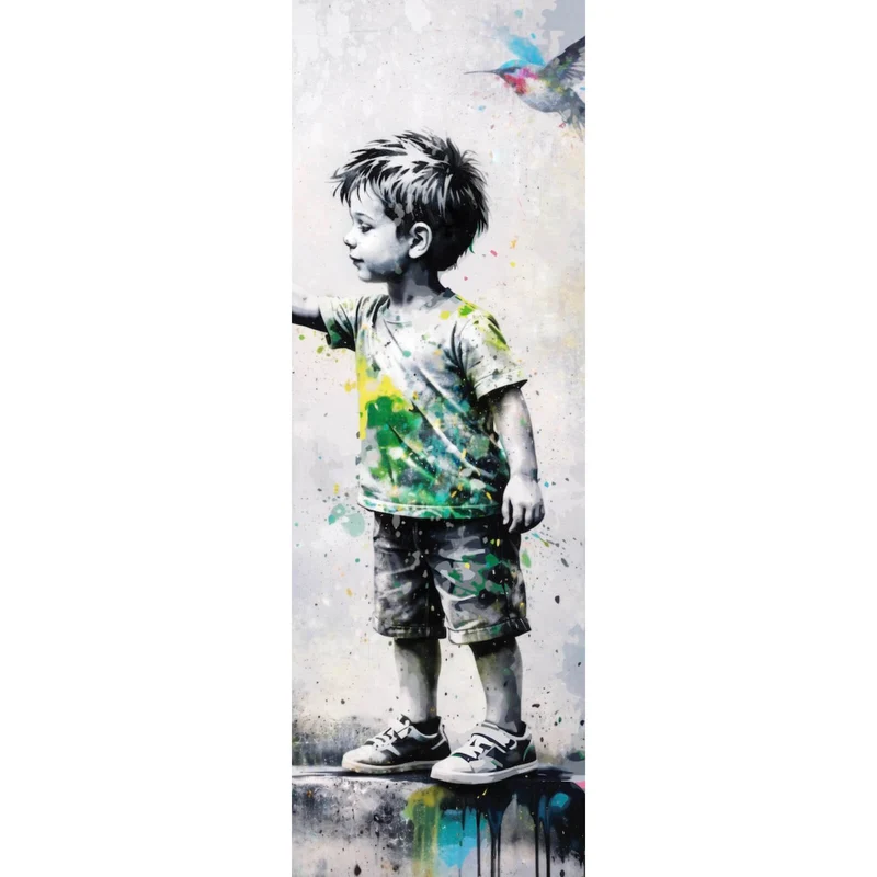 Acrylglasbild Kind berührt Vögel Panorama Hoch