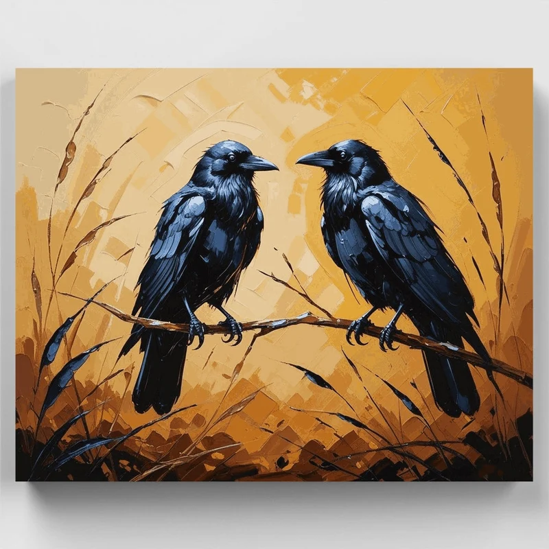 Two Ravens on a Branch - Paint by Numbers Kit