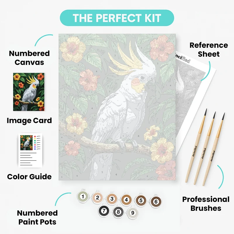 Cockatoo with Tropical Flowers - Paint by Numbers Kit