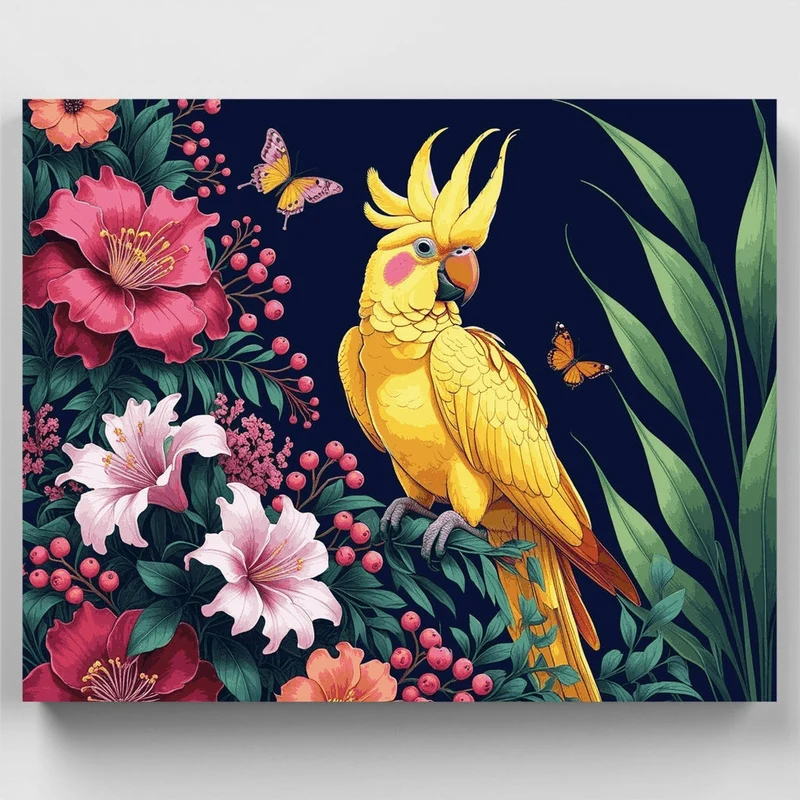 Golden Cockatoo in Tropical Garden - Paint by Numbers Kit