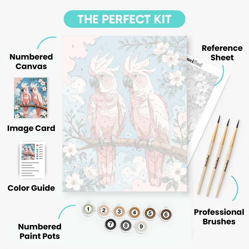 Pink Cockatoos on Branch - Paint by Numbers Kit