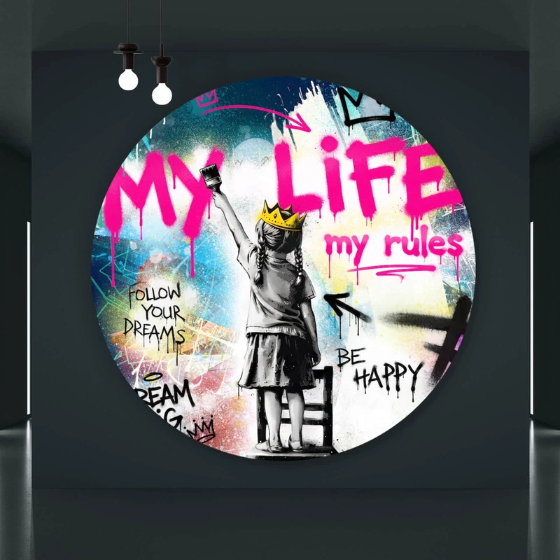 Aluminiumbild gebürstet My Life my rules Pop Art No. 2 Kreis