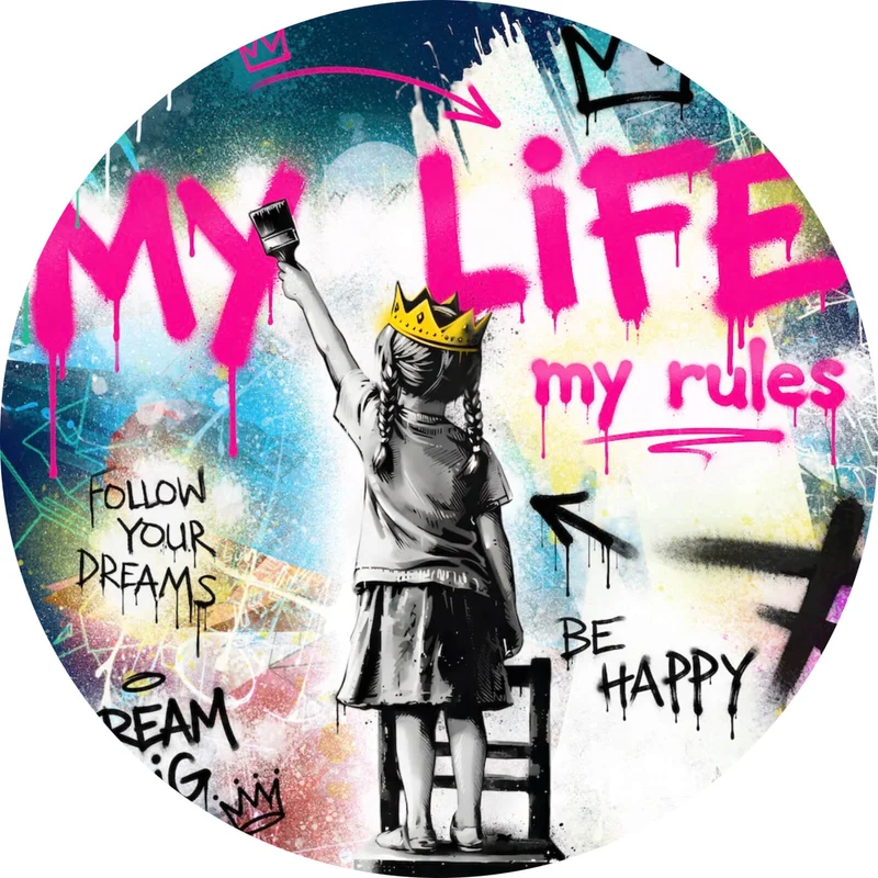 Aluminiumbild My Life my rules Pop Art No. 2 Kreis