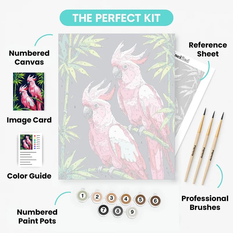 Pink Cockatoos on Bamboo - Paint by Numbers Kit
