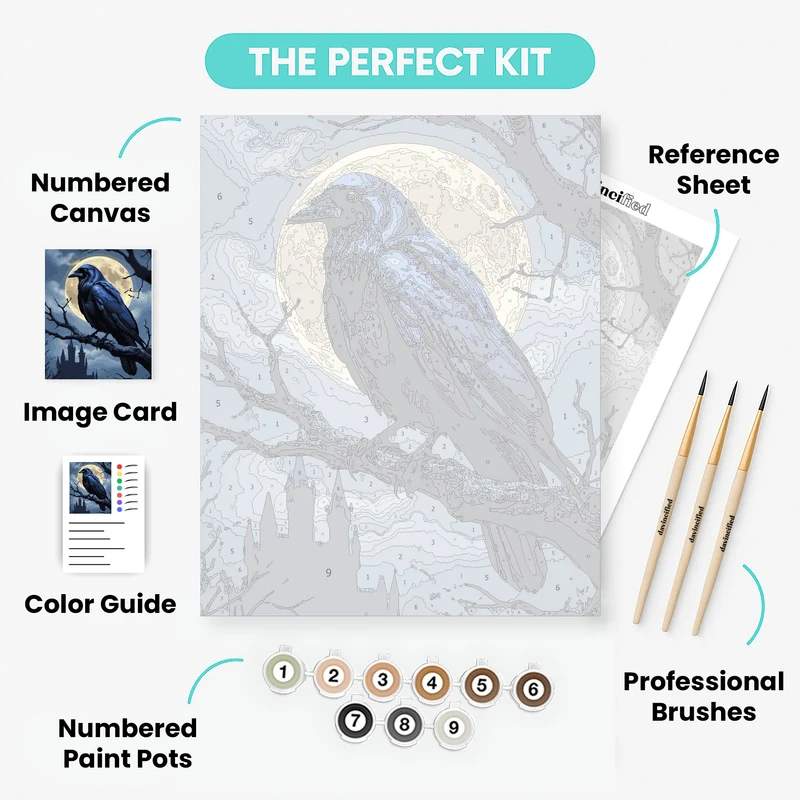 Blue Raven Under Full Moon - Paint by Numbers Kit
