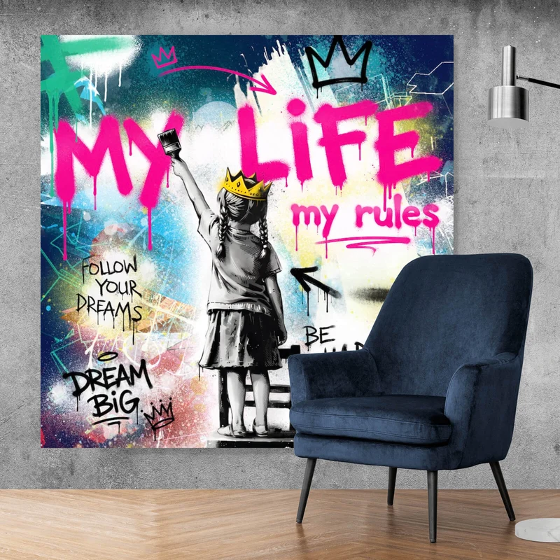 Aluminiumbild gebürstet My Life my rules Pop Art No. 2 Quadrat