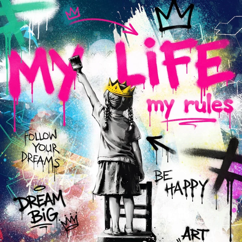 Aluminiumbild My Life my rules Pop Art No. 2 Quadrat